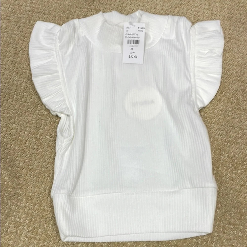 White Ruffle Sleeve Top- Size Junior Small - Picture 1 of 1
